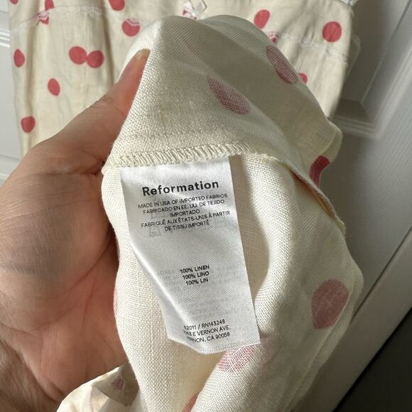 Reformation Rowen Linen Dress Pink Polka Dot 12 - Picture 7 of 7